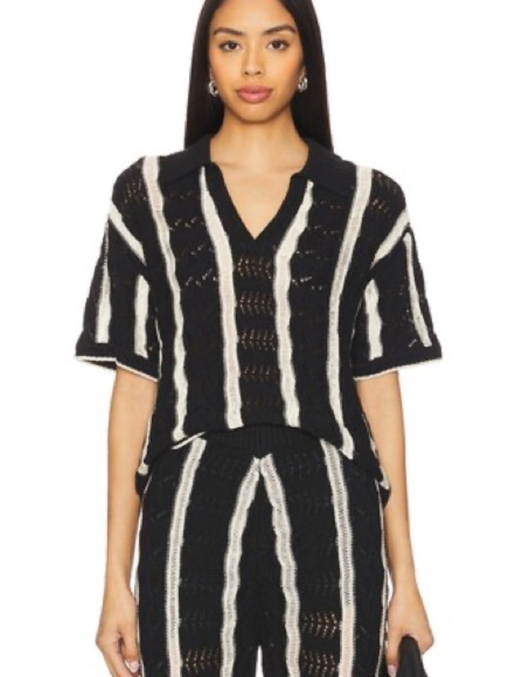 Central Park West Novelty Stitch Polo in Black Combo